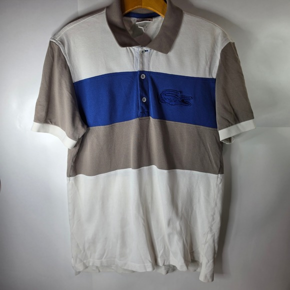 Lacoste Other - Lacoste Polo Shirt Mens 3 S Colorblock Big Logo Pique Short Sleeve White Blue
